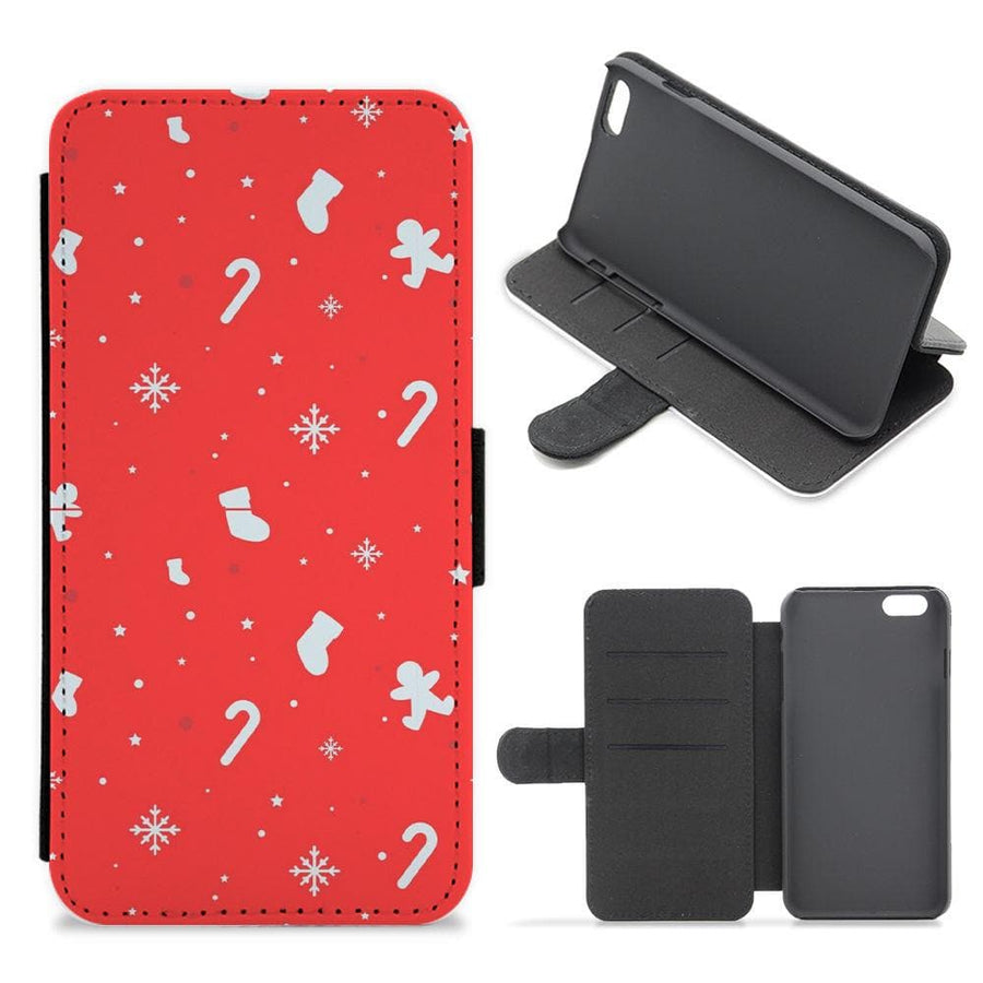 Festive Pattern - Red Flip / Wallet Phone Case