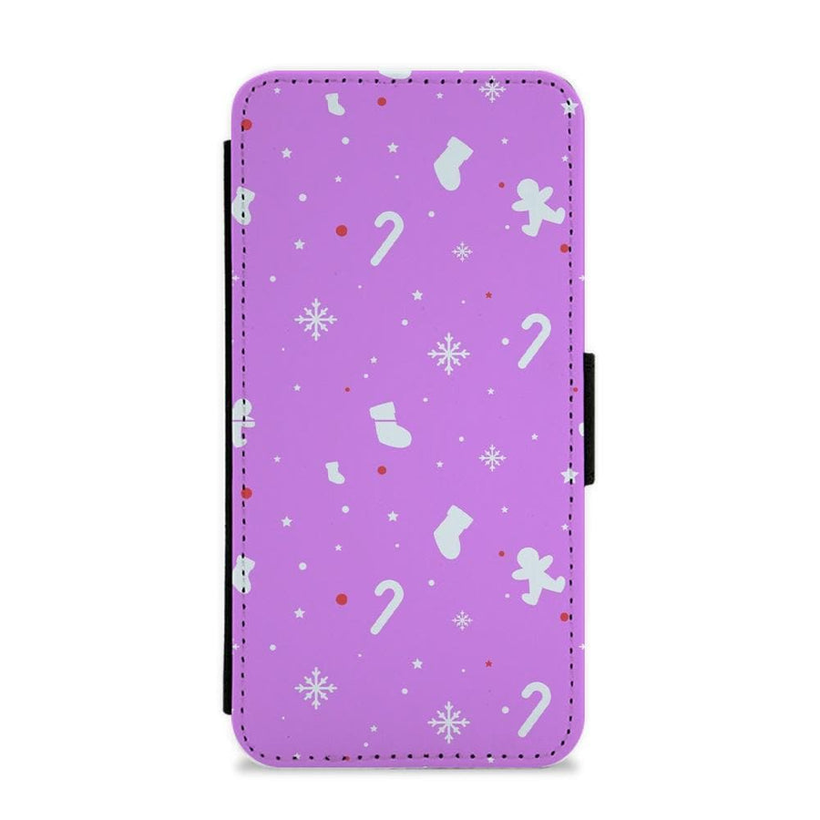 Festive Pattern - Purple Flip / Wallet Phone Case