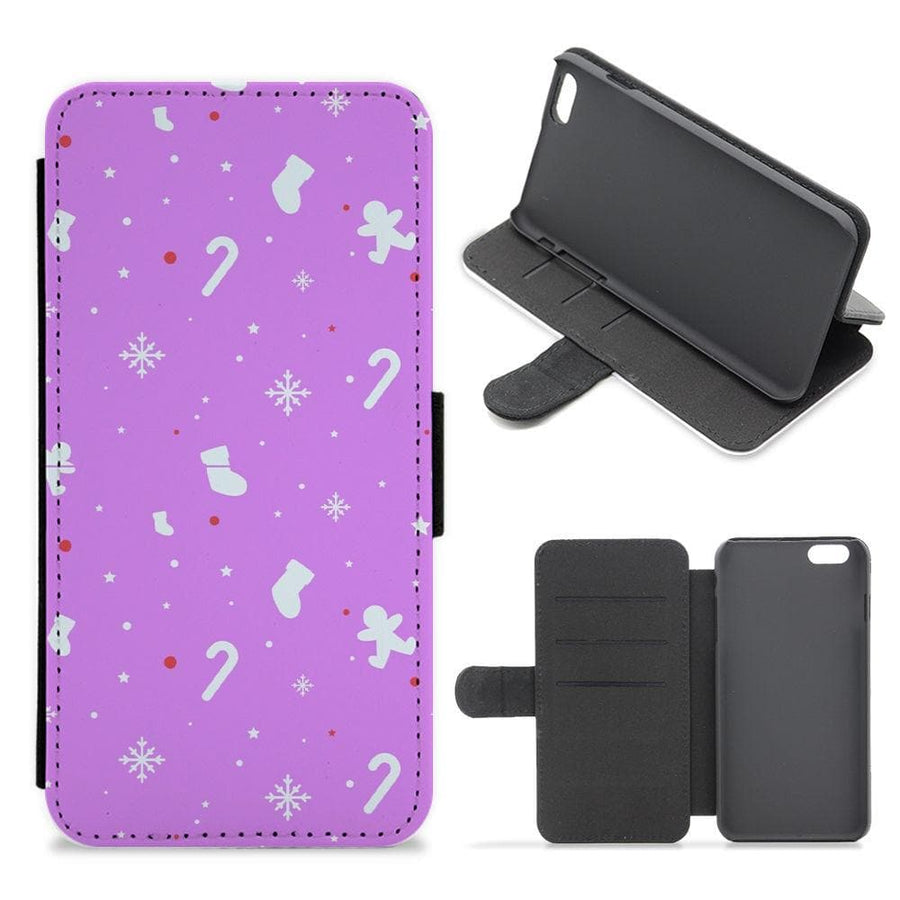 Festive Pattern - Purple Flip / Wallet Phone Case