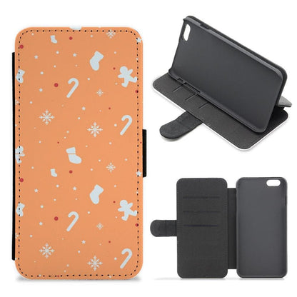 Festive Pattern - Orange Flip / Wallet Phone Case