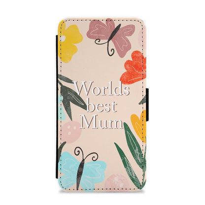 Worlds Best Mum - Floral Mother's Day Flip / Wallet Phone Case