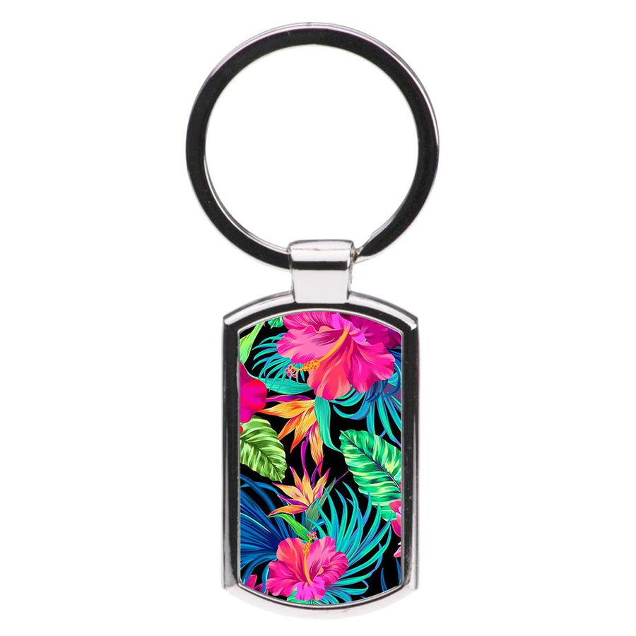 Colourful Hibiscus Pattern Luxury Keyring