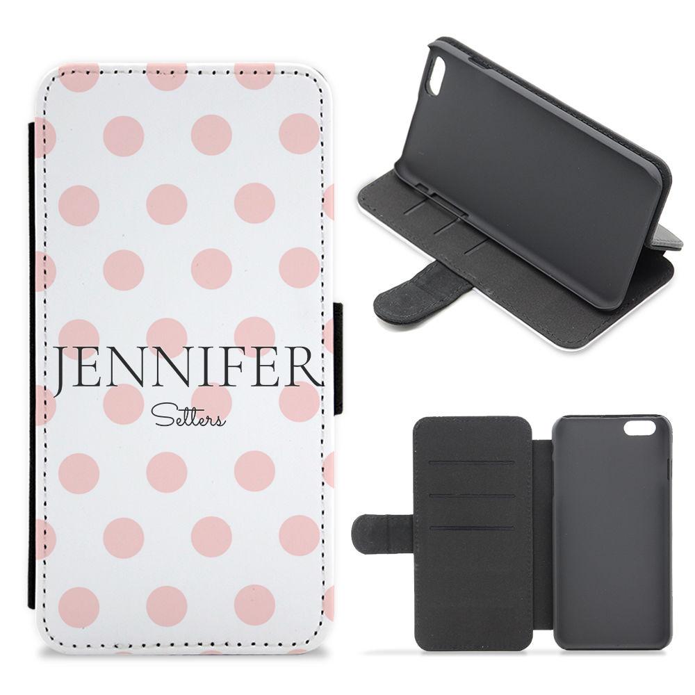 Pink Polka Personalised Flip / Wallet Phone Case