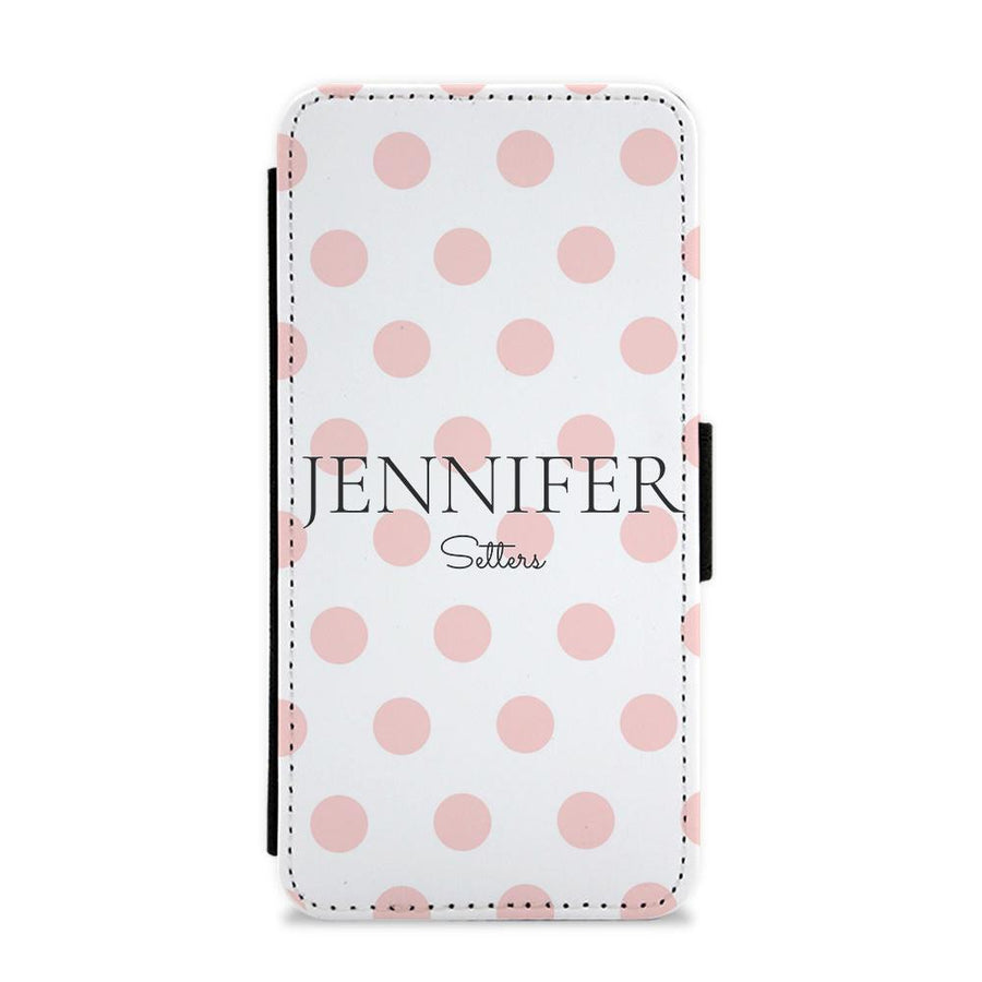 Pink Polka Personalised Flip / Wallet Phone Case