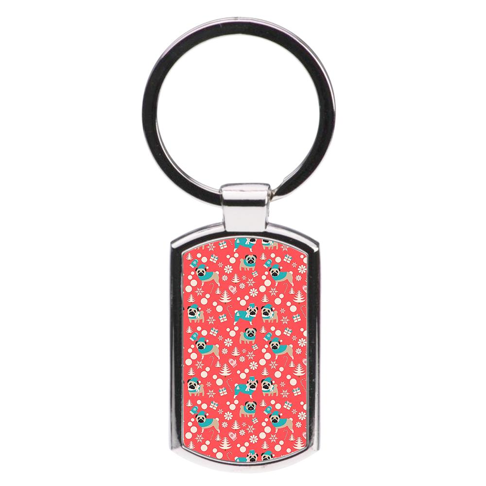 Christmas Pug Pattern Luxury Keyring