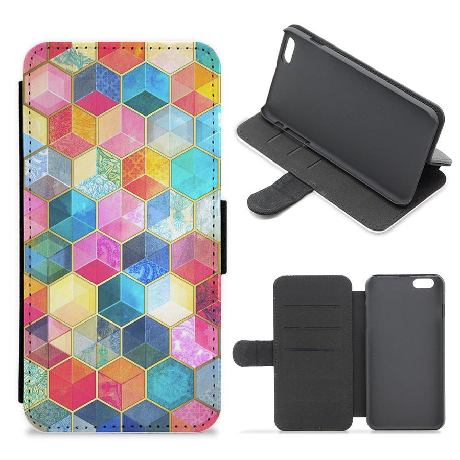 Colourful Honeycomb Pattern Flip / Wallet Phone Case