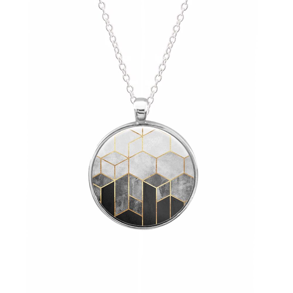 Black White & Gold Honeycomb Pattern Necklace