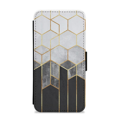 Black White & Gold Honeycomb Pattern Flip / Wallet Phone Case