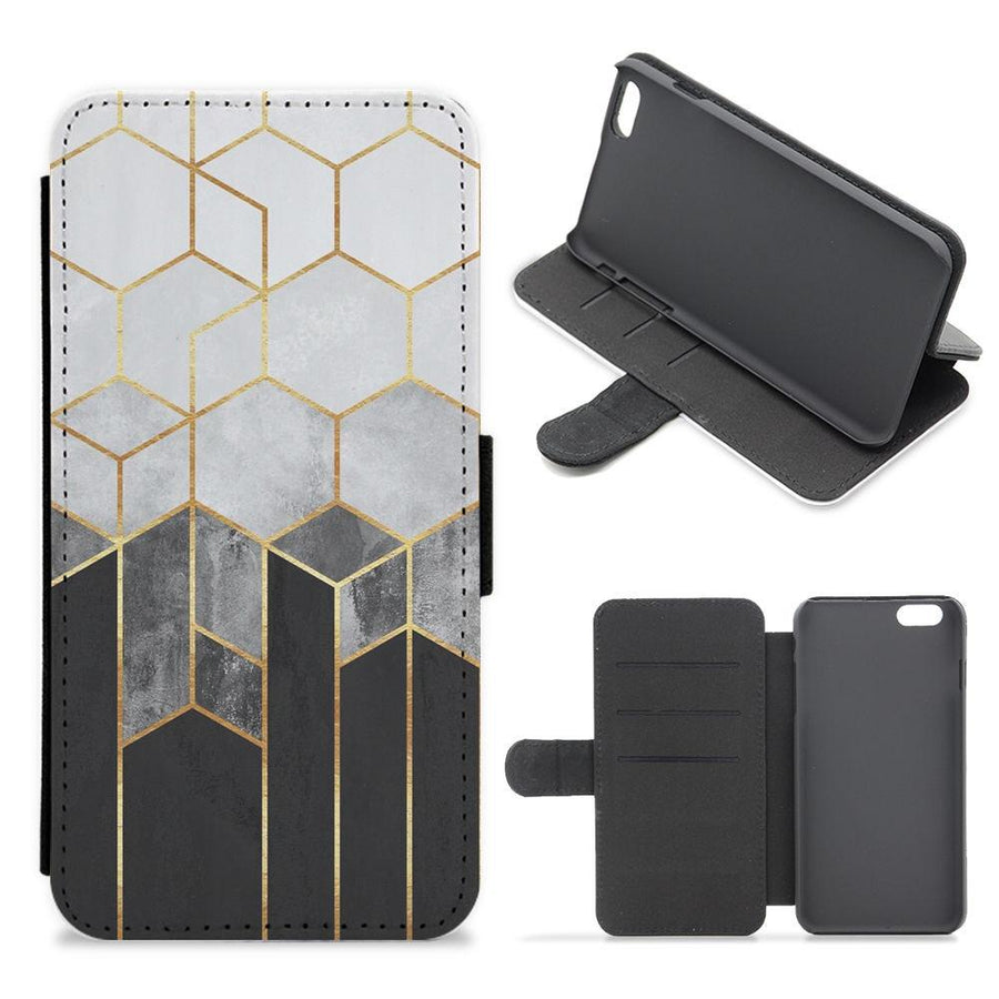 Black White & Gold Honeycomb Pattern Flip / Wallet Phone Case