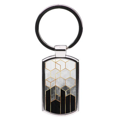 Black White & Gold Honeycomb Pattern Luxury Keyring