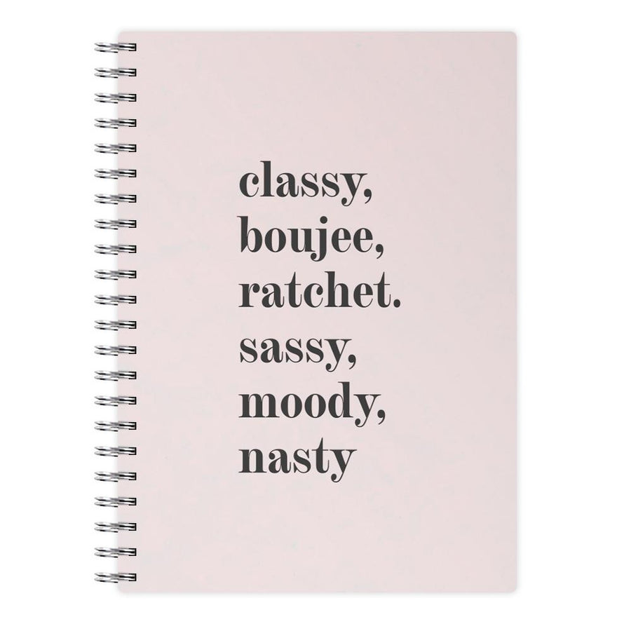 Classy Boujee Ratchet. Sassy Moddy Nasty - TikTok Notebook