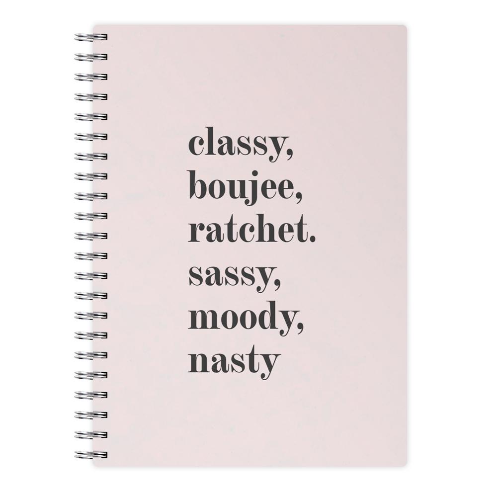 Classy Boujee Ratchet. Sassy Moddy Nasty - TikTok Notebook