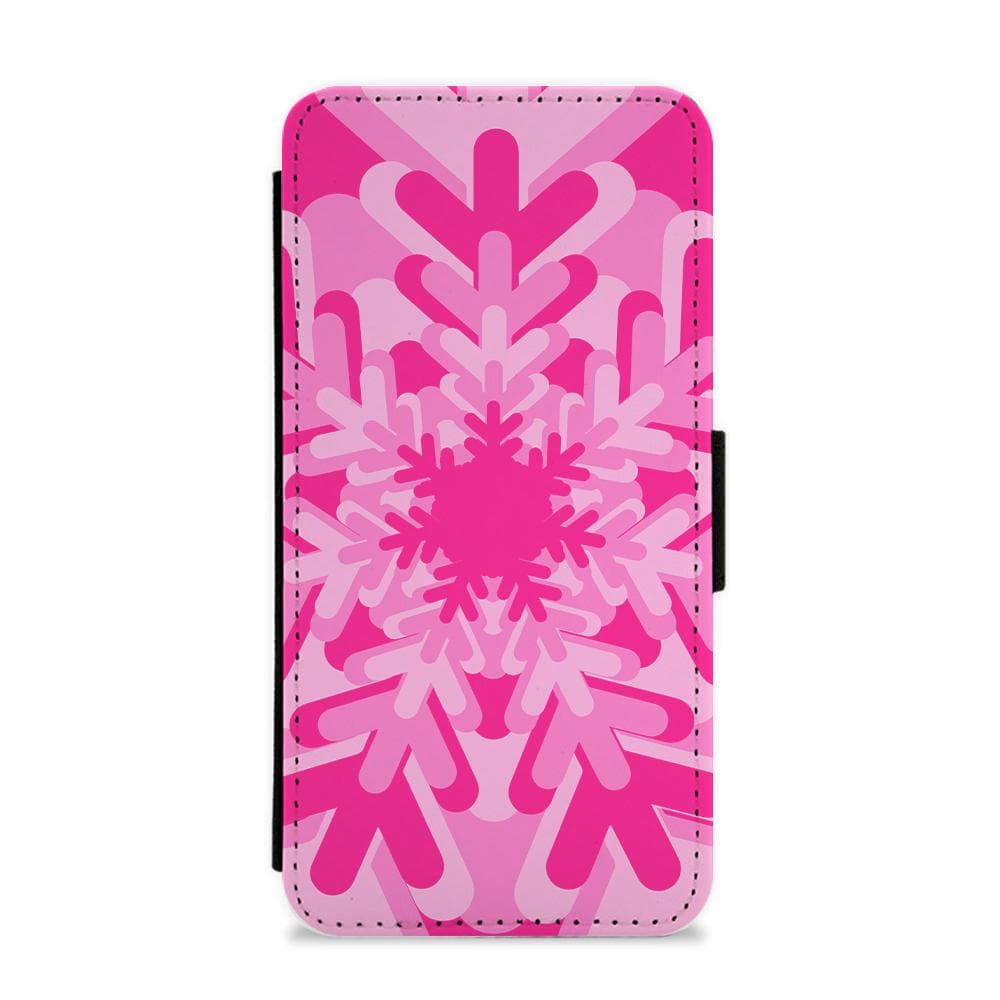 Pink - Colourful Snowflakes Flip / Wallet Phone Case