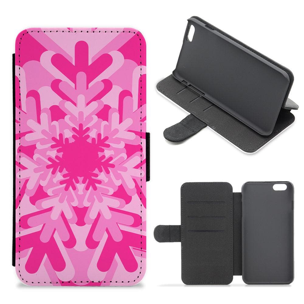 Pink - Colourful Snowflakes Flip / Wallet Phone Case