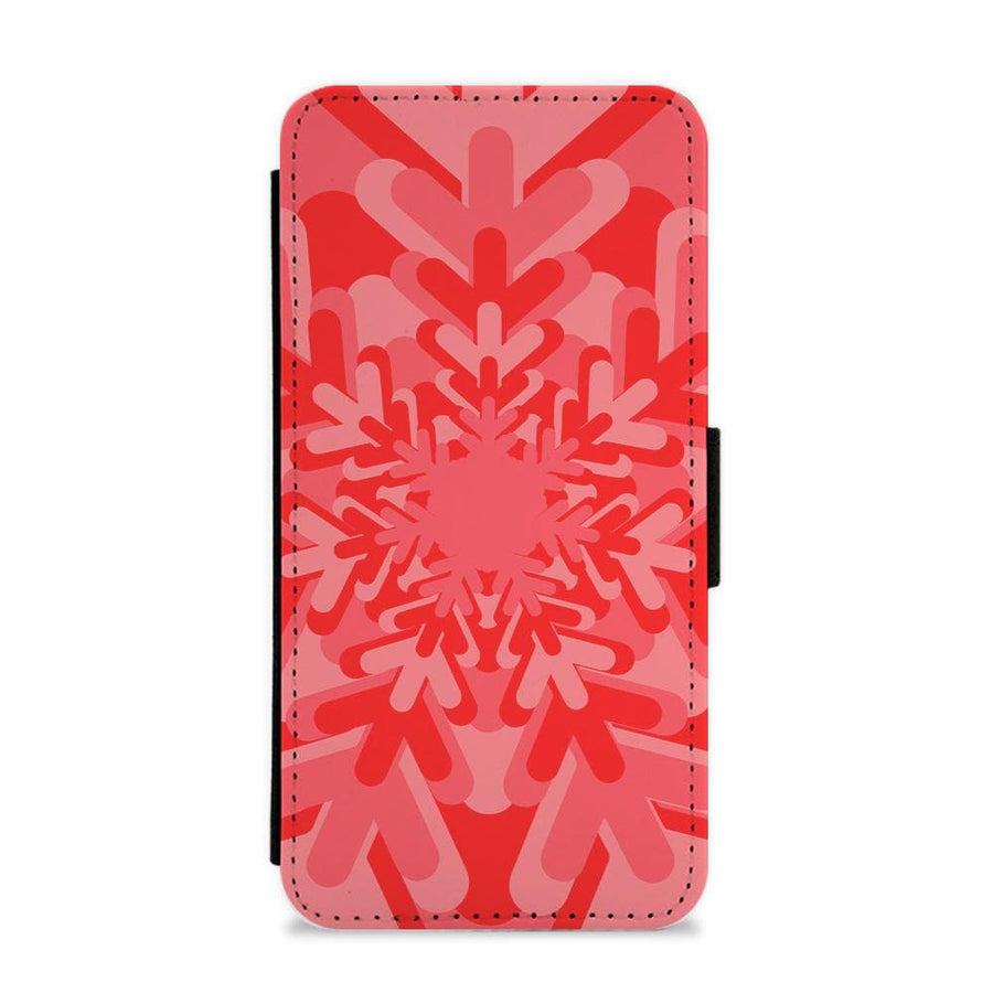 Red - Colourful Snowflakes Flip / Wallet Phone Case