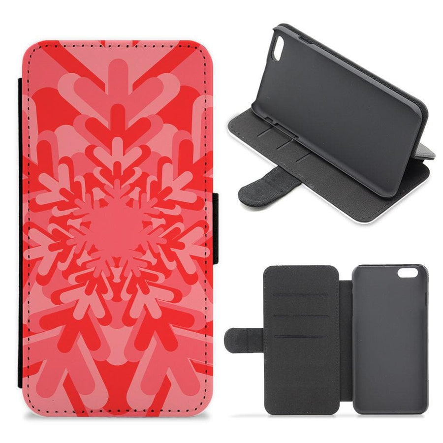 Red - Colourful Snowflakes Flip / Wallet Phone Case