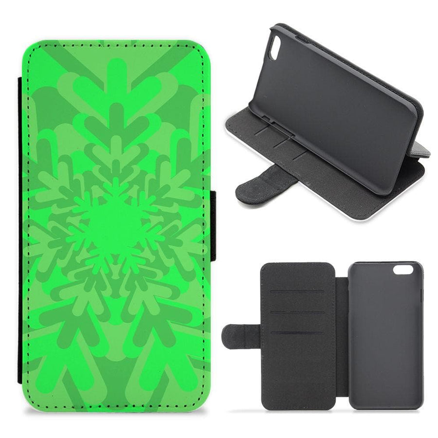 Green - Colourful Snowflakes Flip / Wallet Phone Case