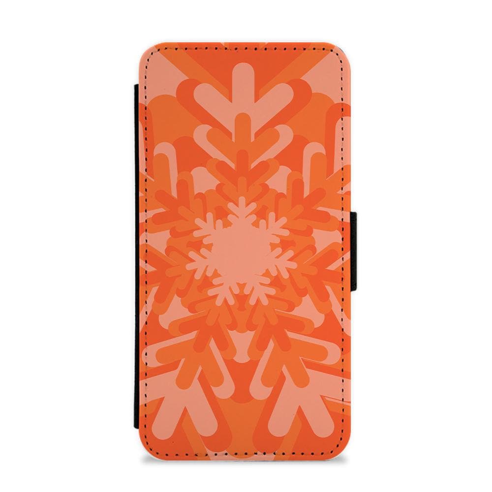 Orange - Colourful Snowflakes Flip / Wallet Phone Case