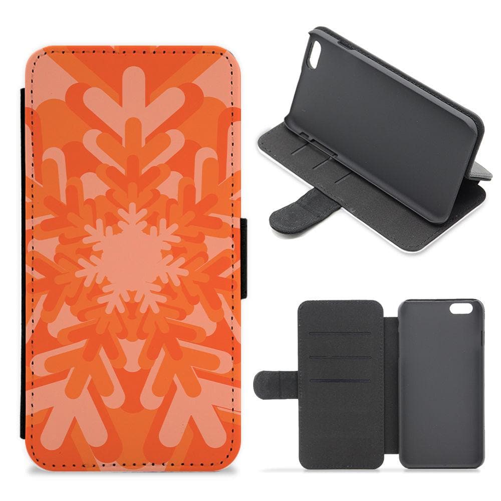 Orange - Colourful Snowflakes Flip / Wallet Phone Case