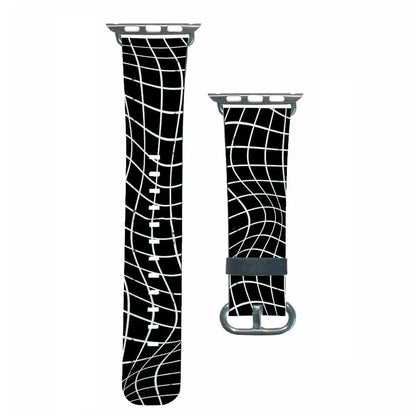 Black Wavy Grid Pattern Apple Watch Strap