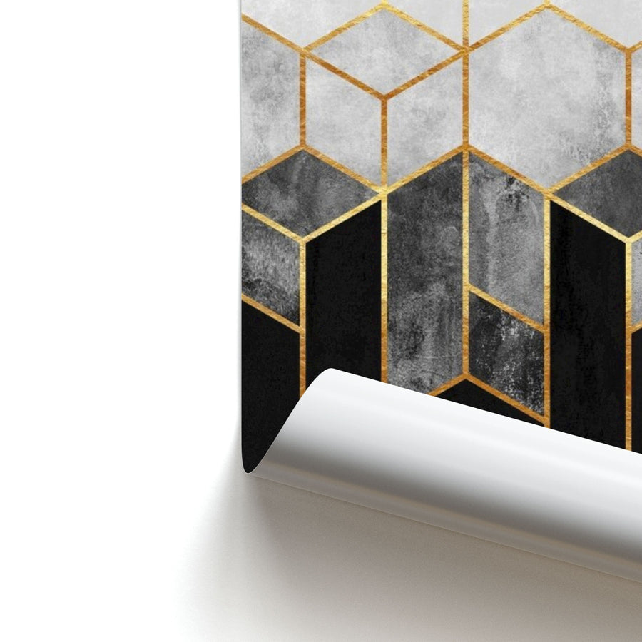 Black White & Gold Honeycomb Pattern Poster
