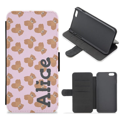 Teddy Bear Pattern - Personalised Christmas Flip / Wallet Phone Case