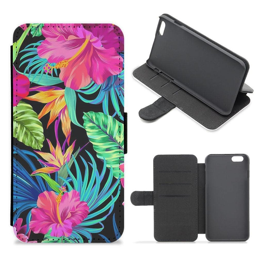 Colourful Hibiscus Pattern Flip Wallet Phone Case - Fun Cases