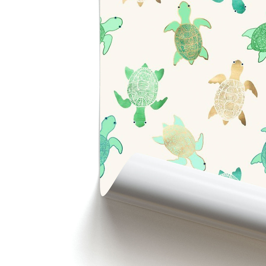 Gilded Jade & Mint Turtles Poster