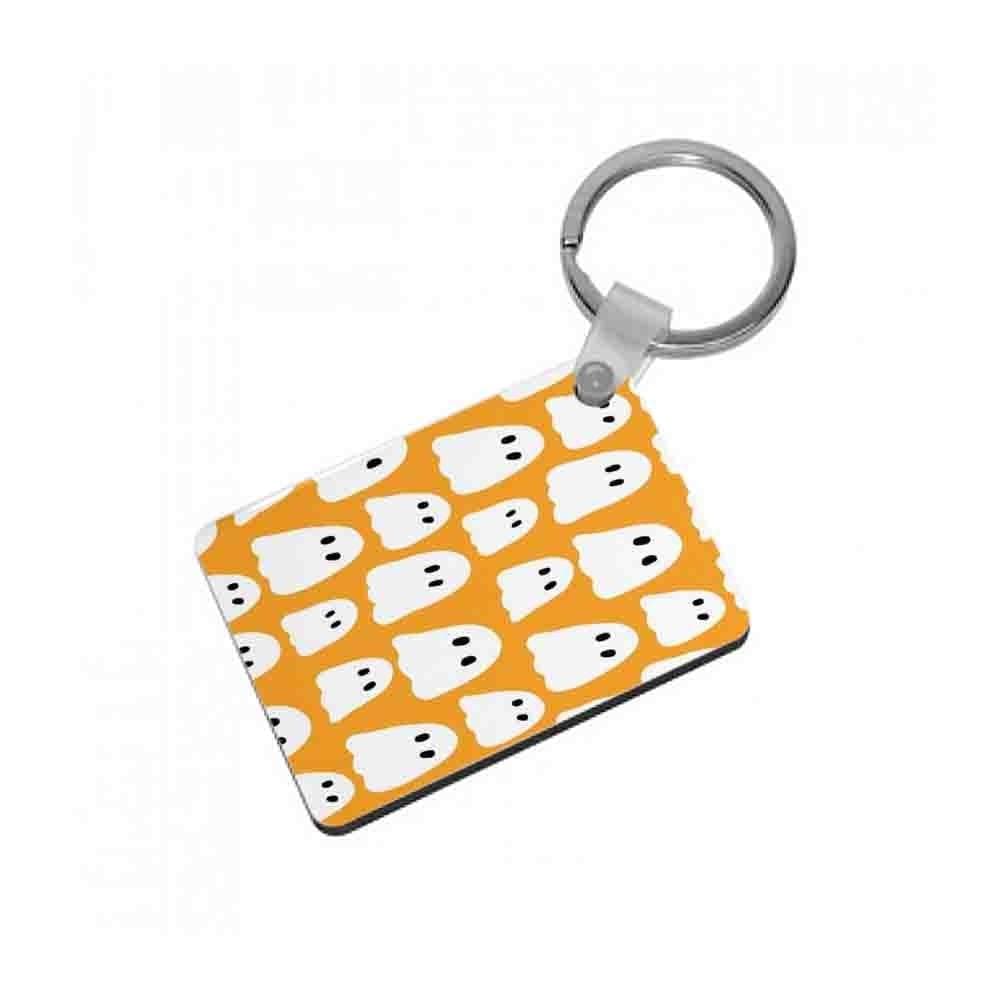 Orange Ghost Halloween Pattern Keyring - Fun Cases