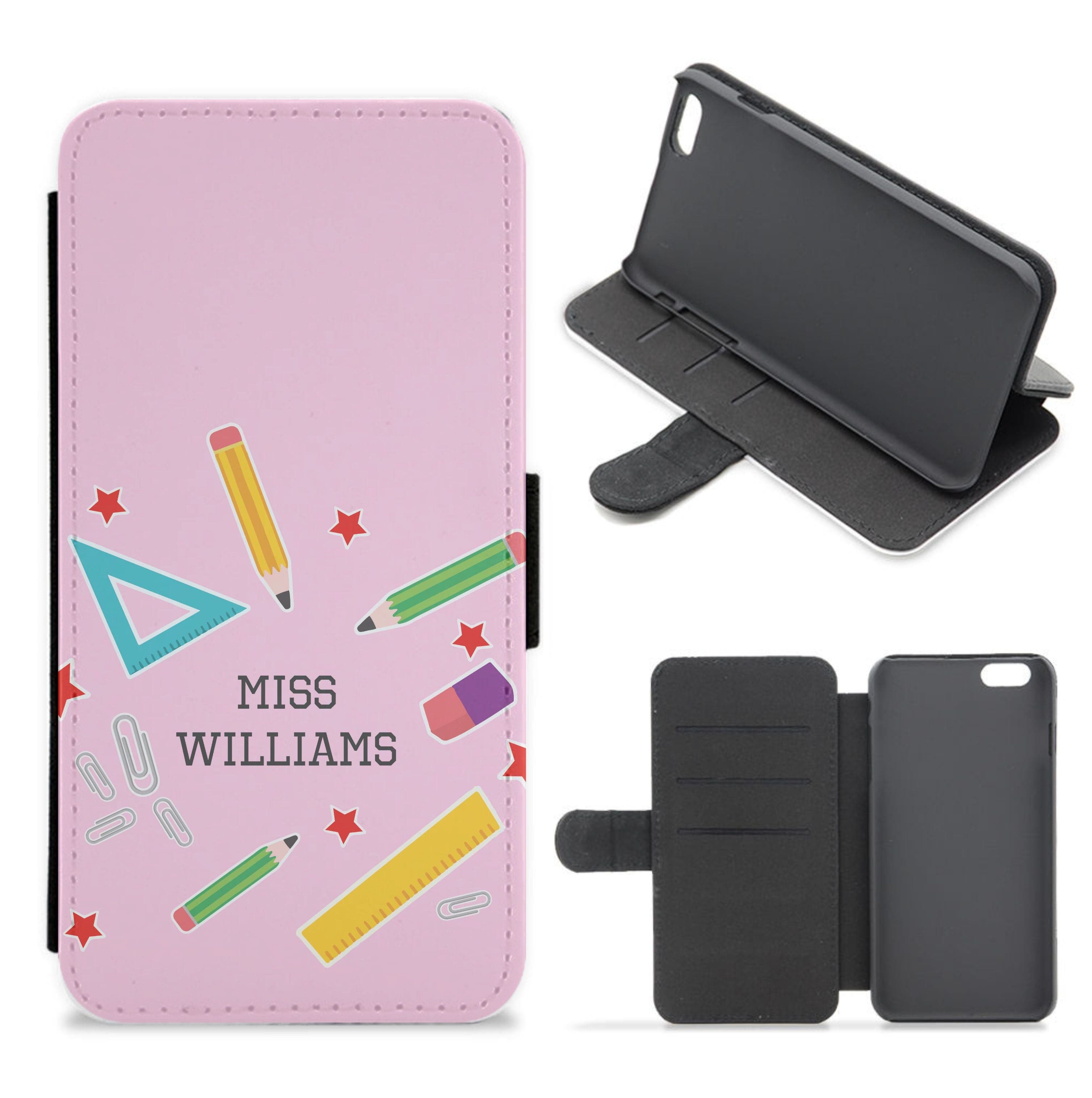 Stars And Stationery - Personalised Teachers Gift Flip / Wallet Phone Case