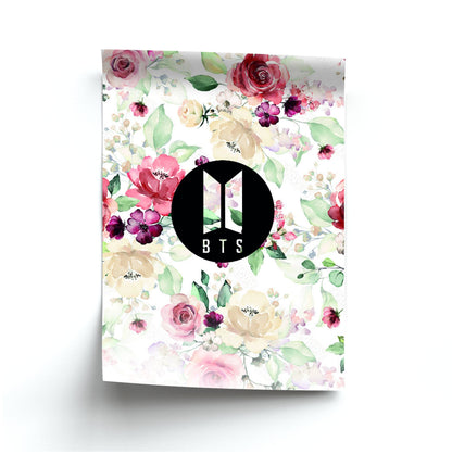 BTS Logo And Flowers - K Pop Poster