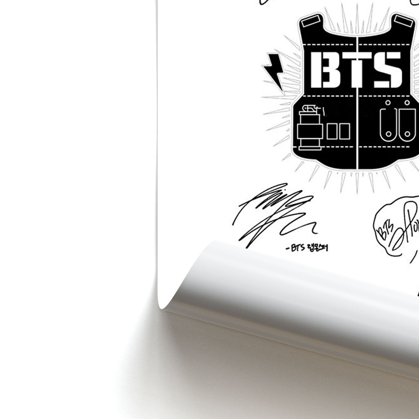 White BTS Army Logo and Signatures Poster