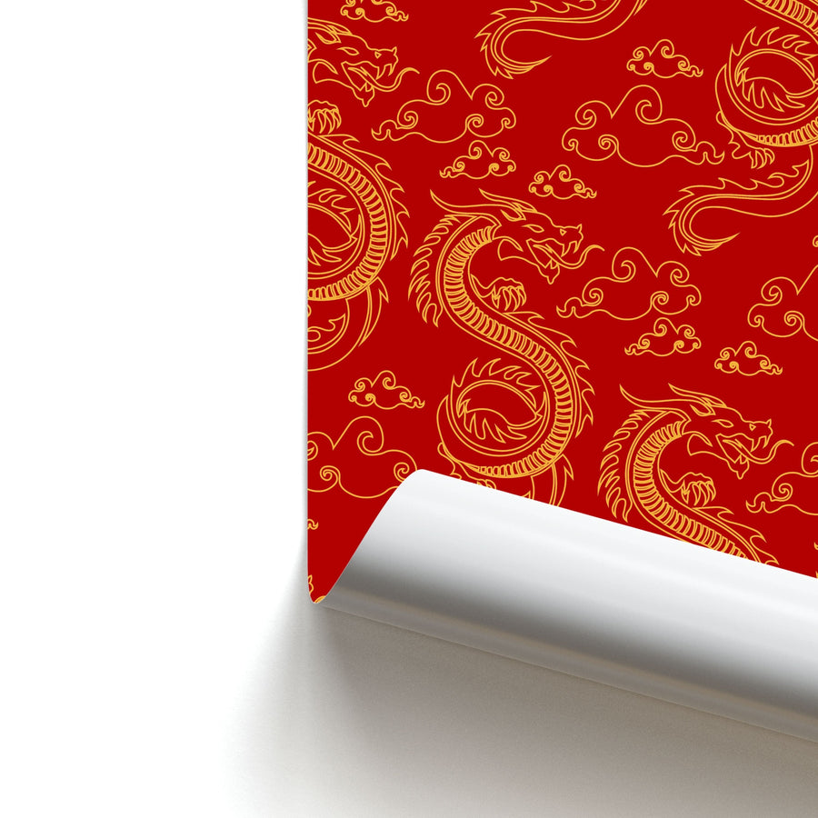 Red And Gold Dragon Pattern Poster