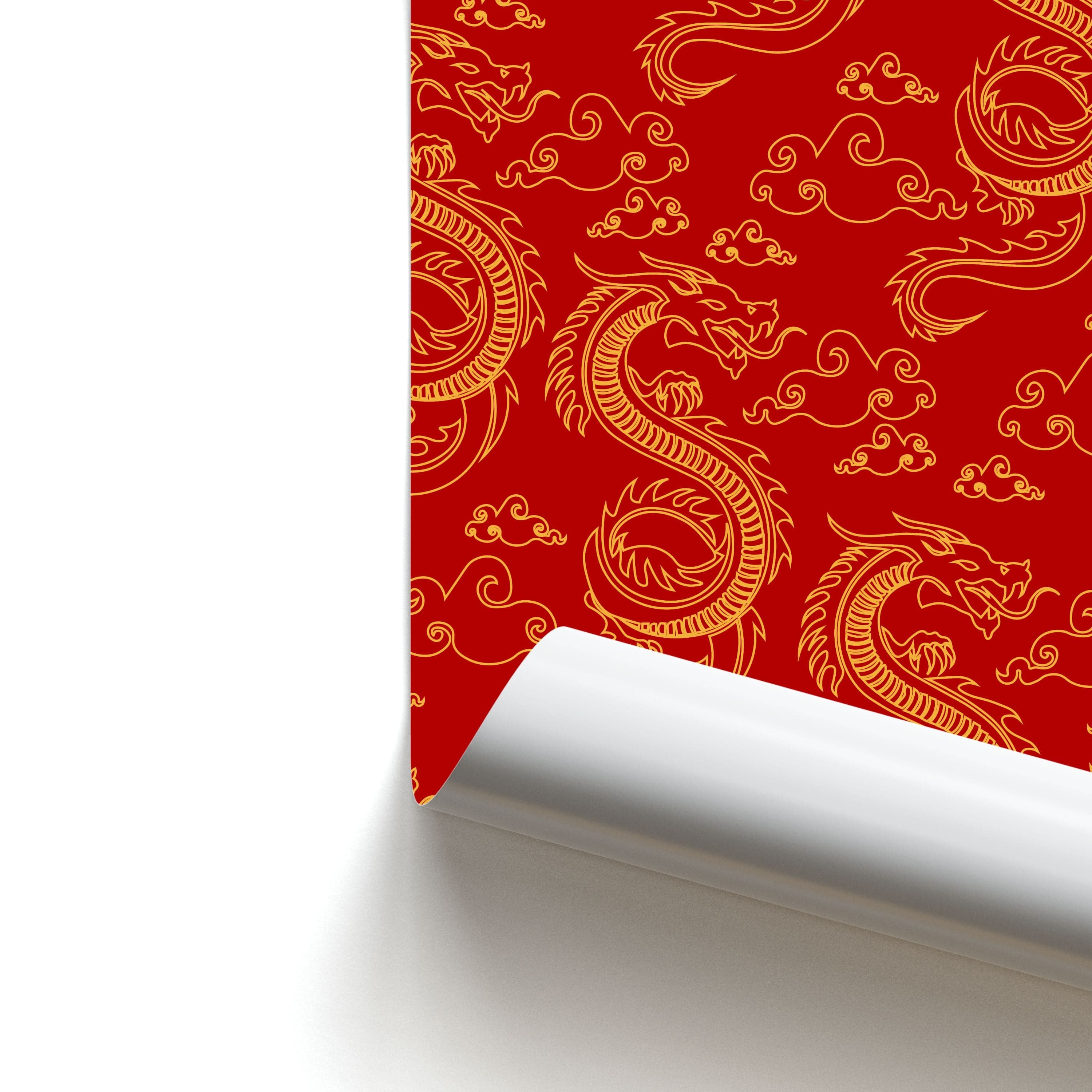 Red And Gold Dragon Pattern Poster