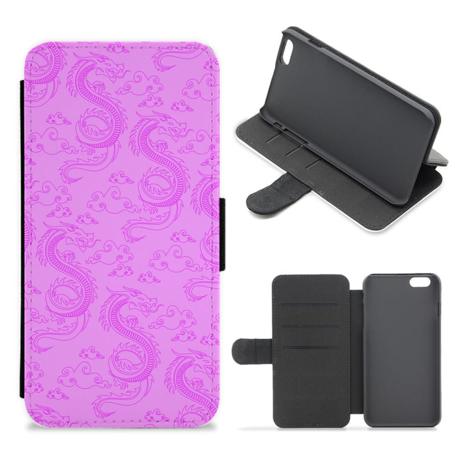 Pink Dragon Pattern Flip / Wallet Phone Case