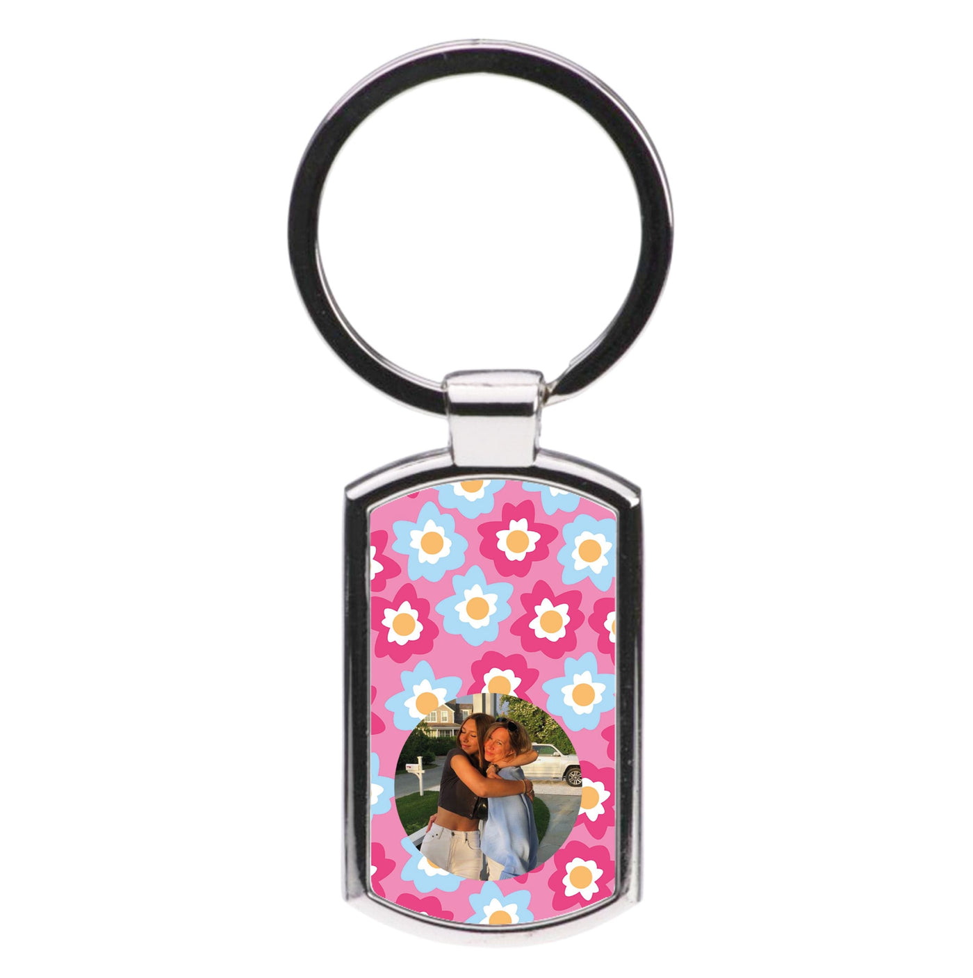 Pink And Blue Flower Pattern - Personalised Mother's Day Luxury Keyring