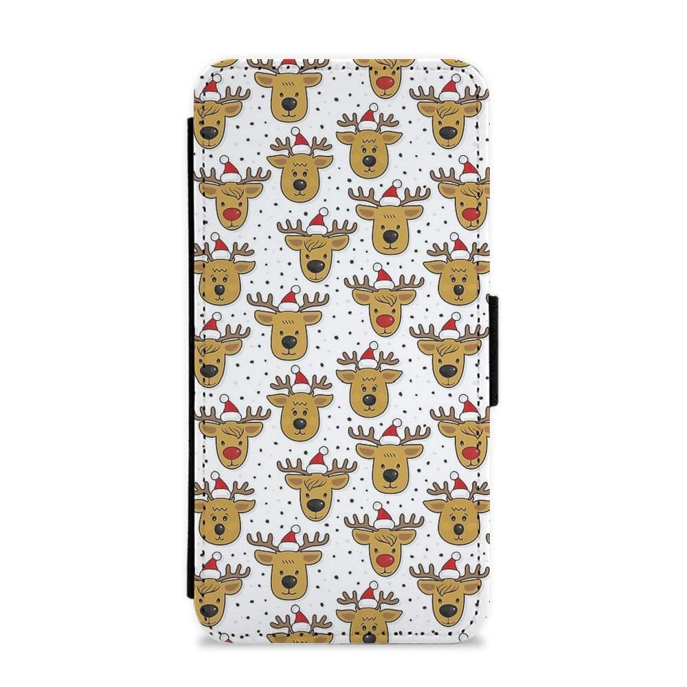 Reindeers In Santa Hats Pattern Flip Wallet Phone Case