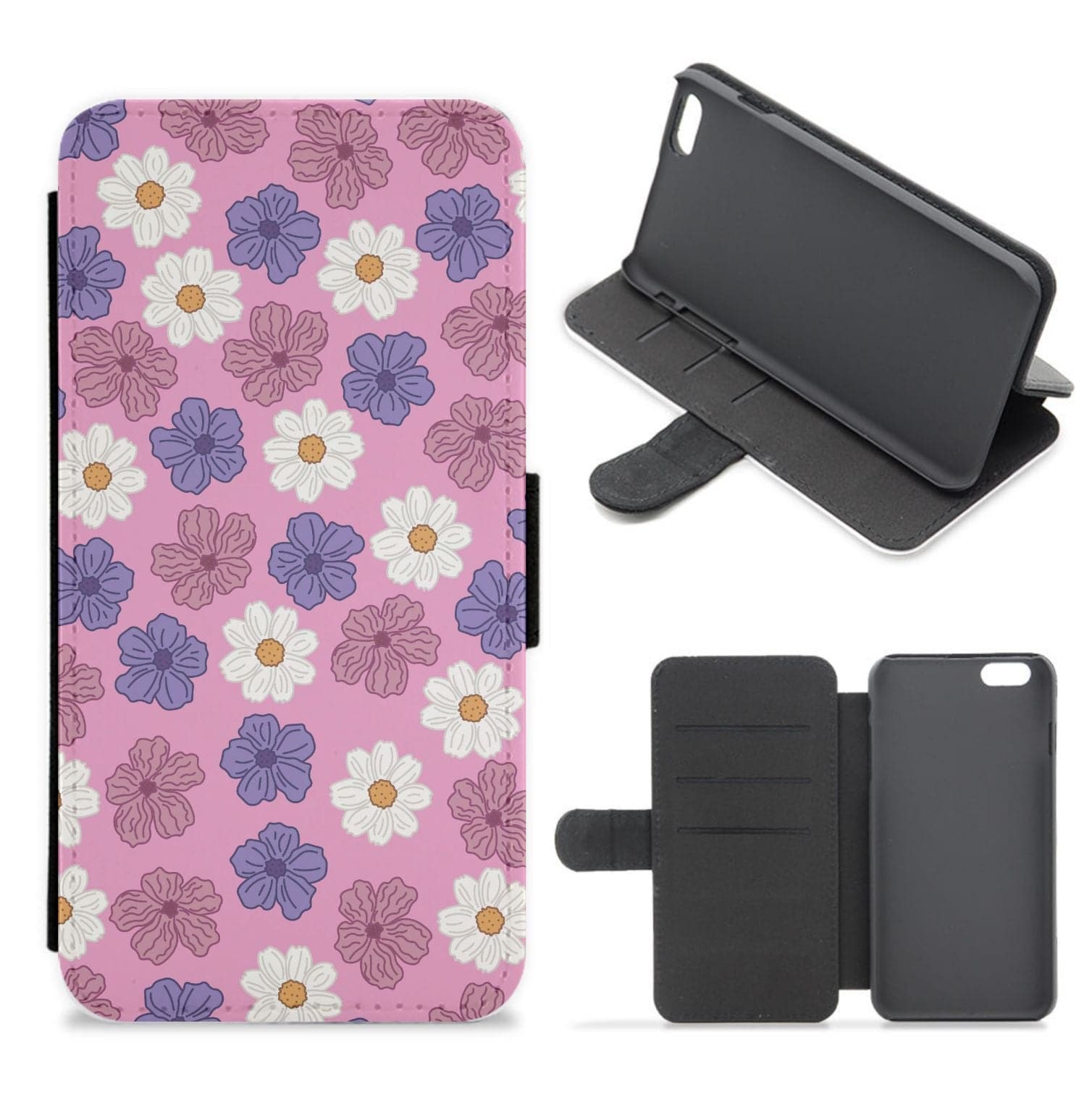 Pink, Purple And White Flowers - Floral Patterns Flip / Wallet Phone Case