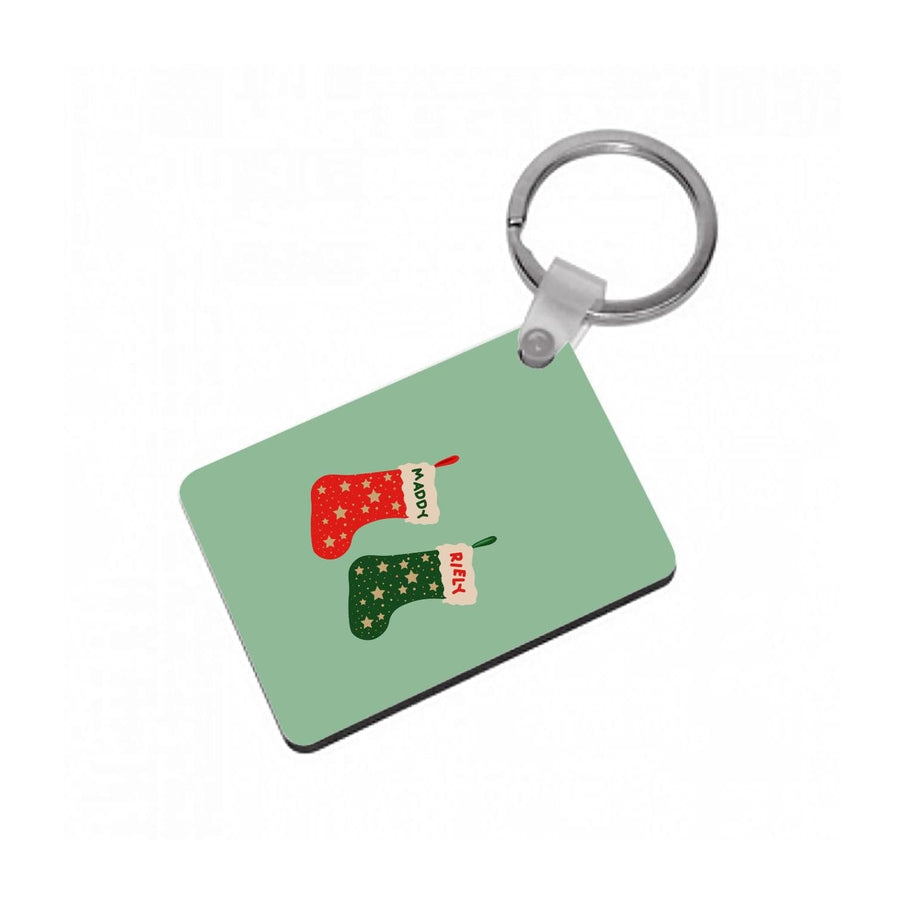 Red And Green Stocking - Personalised Christmas  Keyring