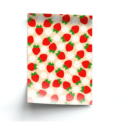 Strawberries and Flowers - Spring Patterns Poster