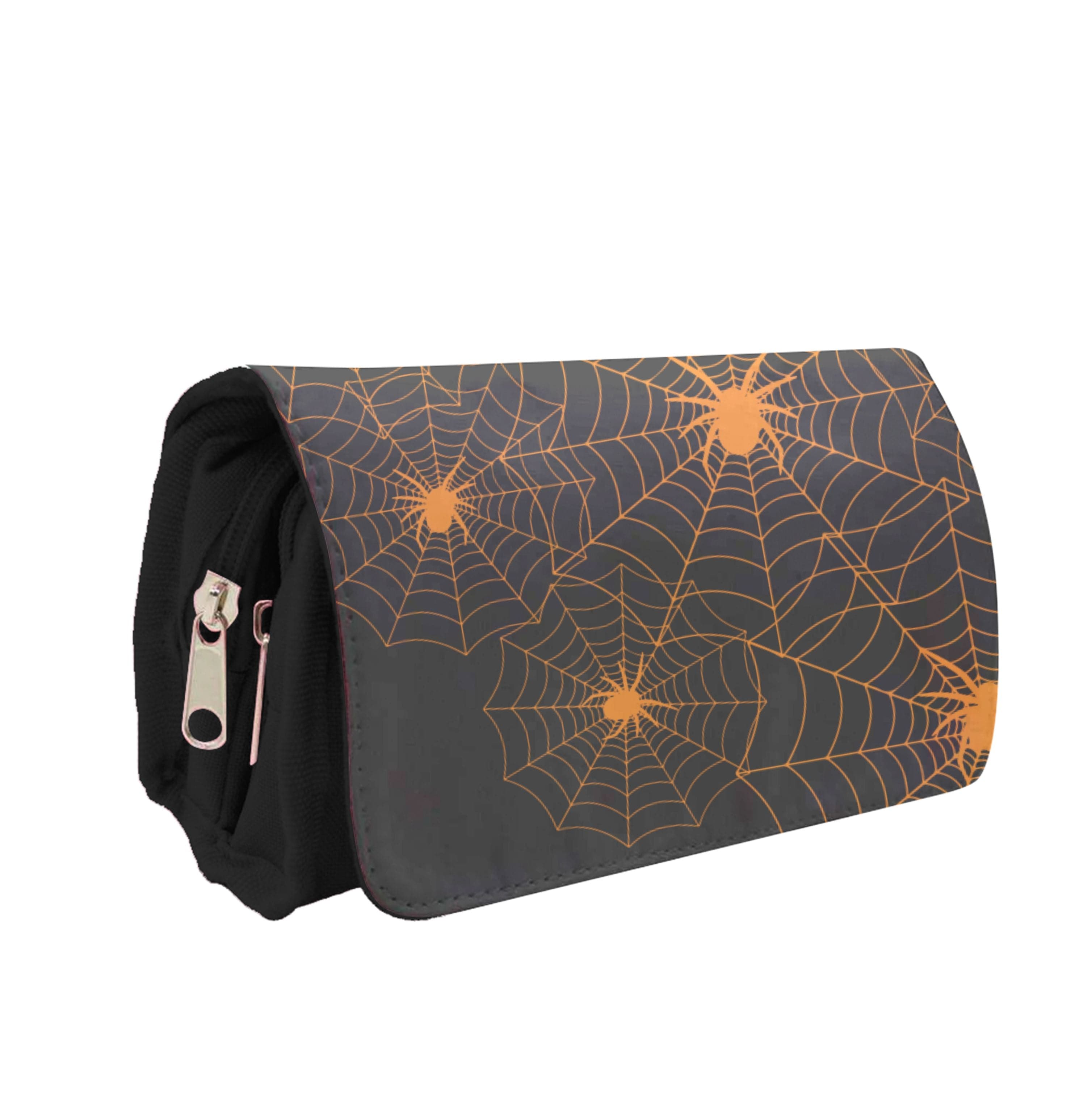 Orange Spider Web  Pencil Case