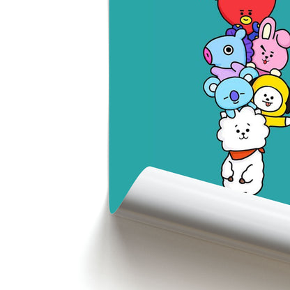 Green BT21 - RJ, Mang, Koya, Chimmy, Cooky, Shooky, Tata - K Pop Poster