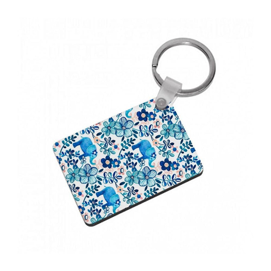 Elephant and Floral Pattern Keyring - Fun Cases