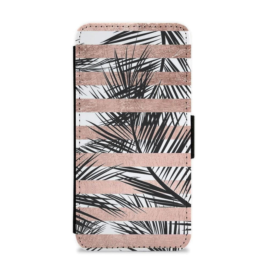 Rose Gold Tropical Palm Leaf Pattern Flip Wallet Phone Case - Fun Cases