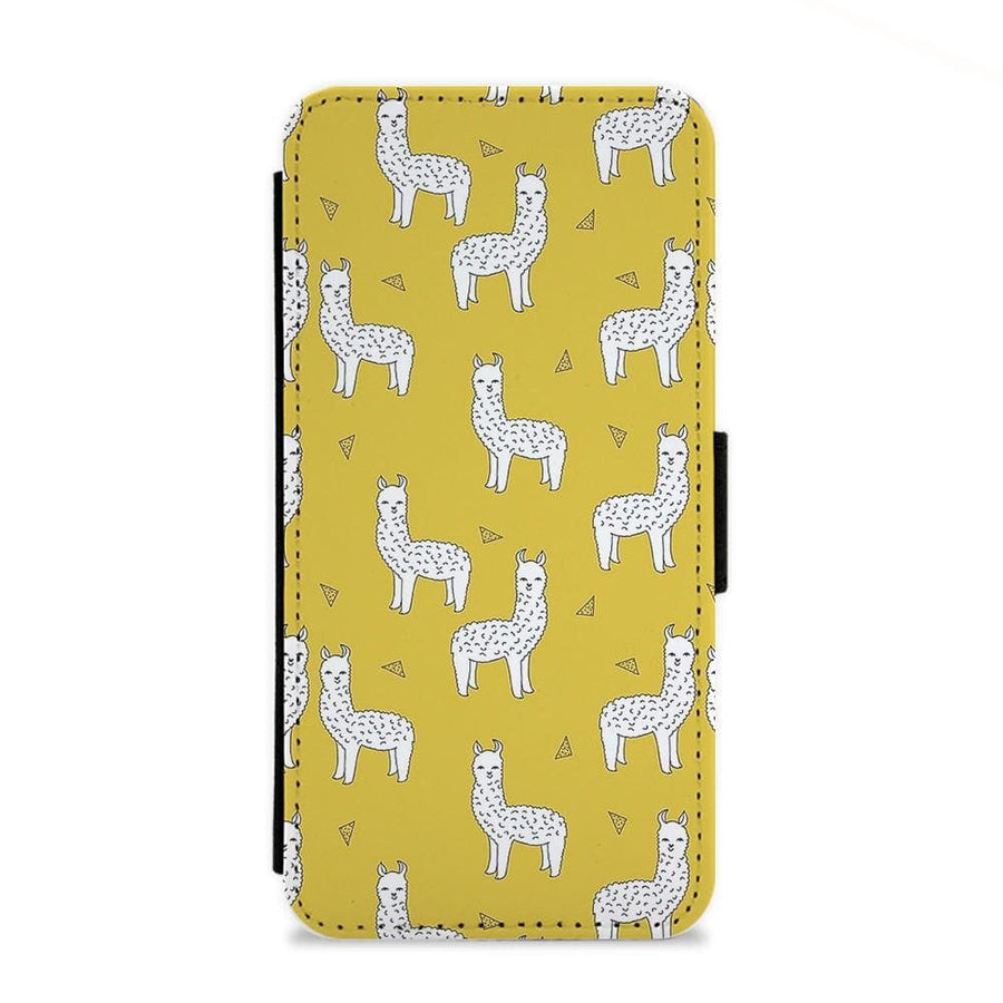 Mustard Alpaca Pattern Flip Wallet Phone Case - Fun Cases