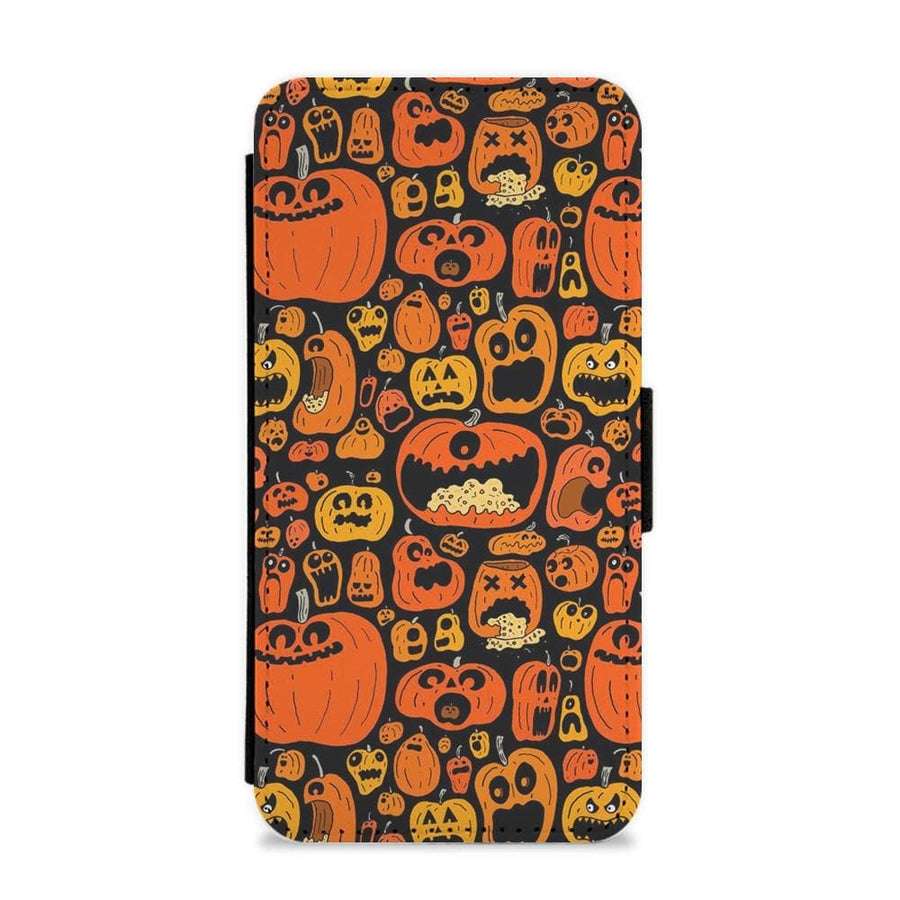 Scary Pumpkin Halloween Pattern Flip Wallet Phone Case