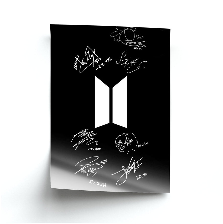 Black BTS Logo and Signatures Poster