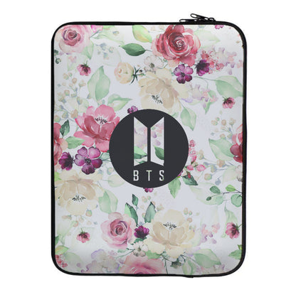 BTS Logo And Flowers - K Pop Laptop Sleeve