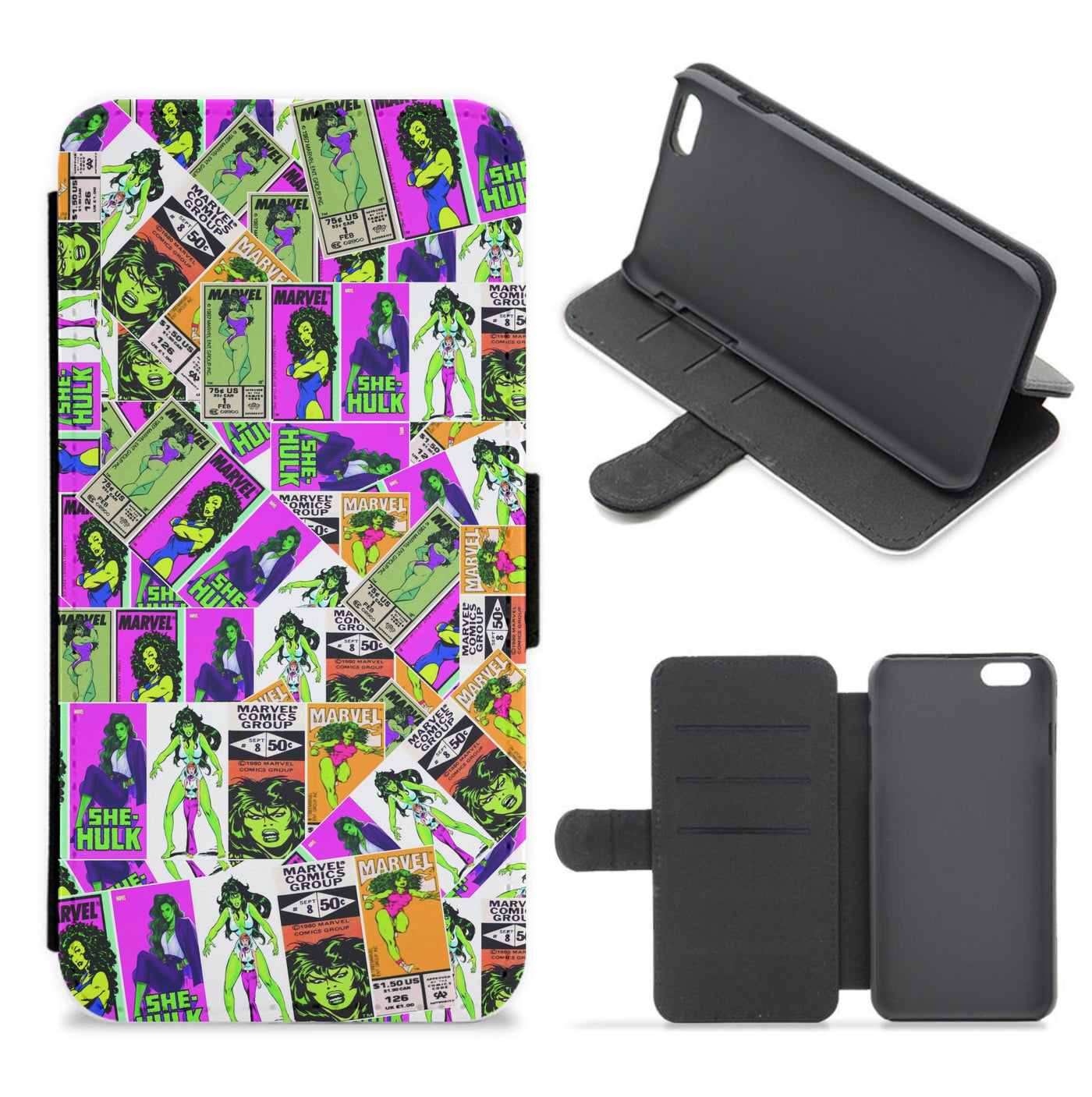 Comic Pattern - She Hulk Flip / Wallet Phone Case