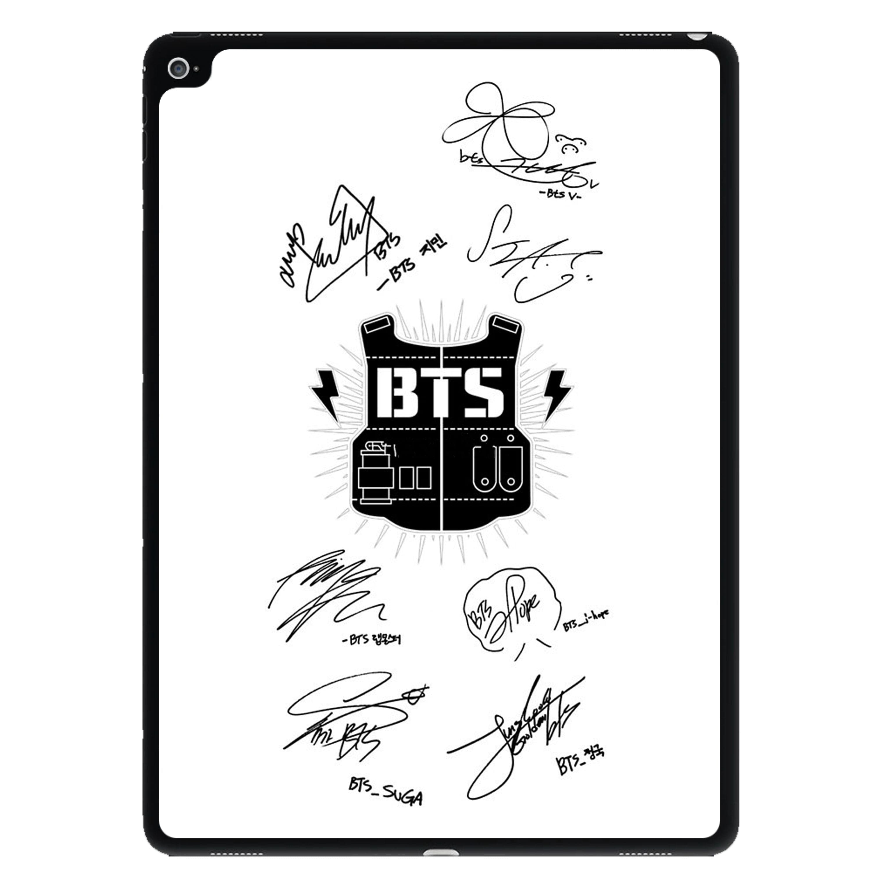 White K-Pop Band Army Logo and Signatures iPad Case